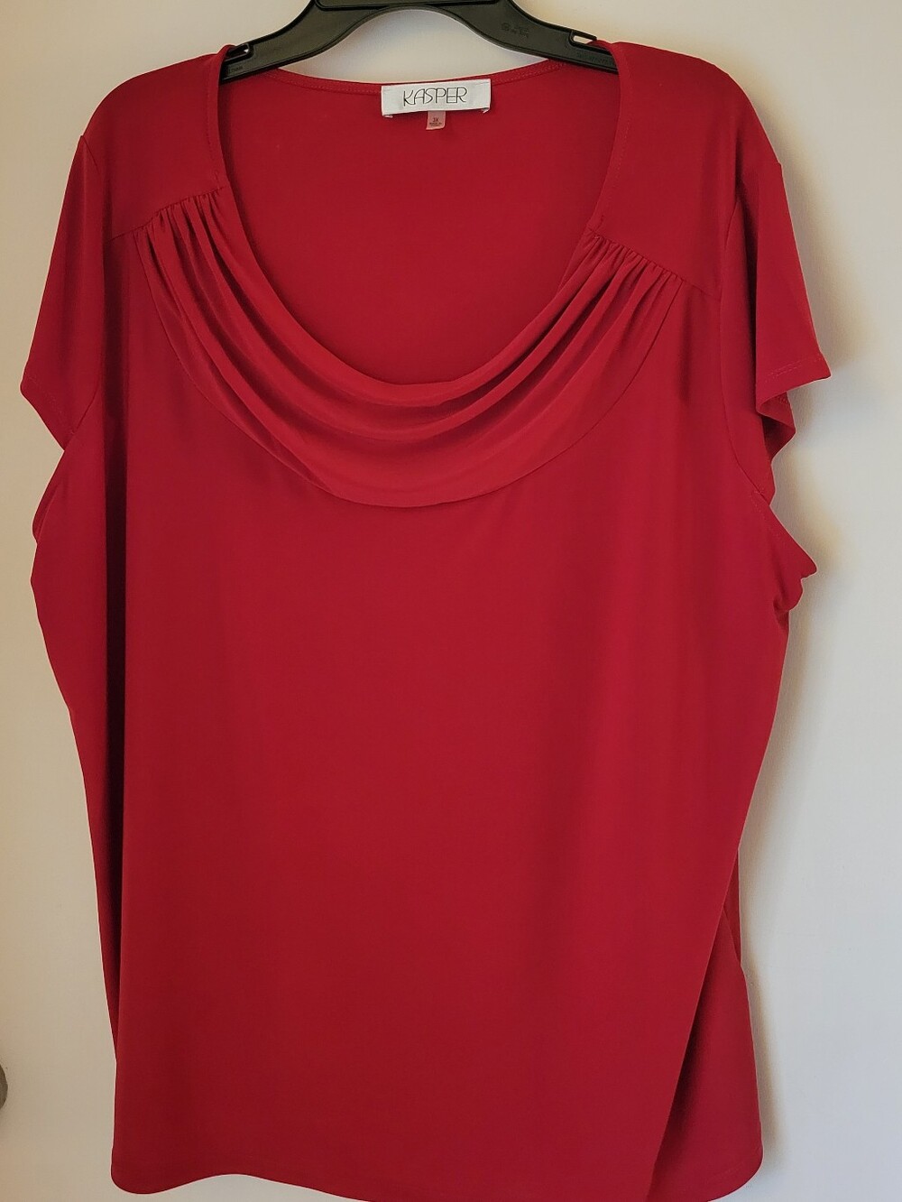 Kasper Red Short-Sleeve Drape Neck Top